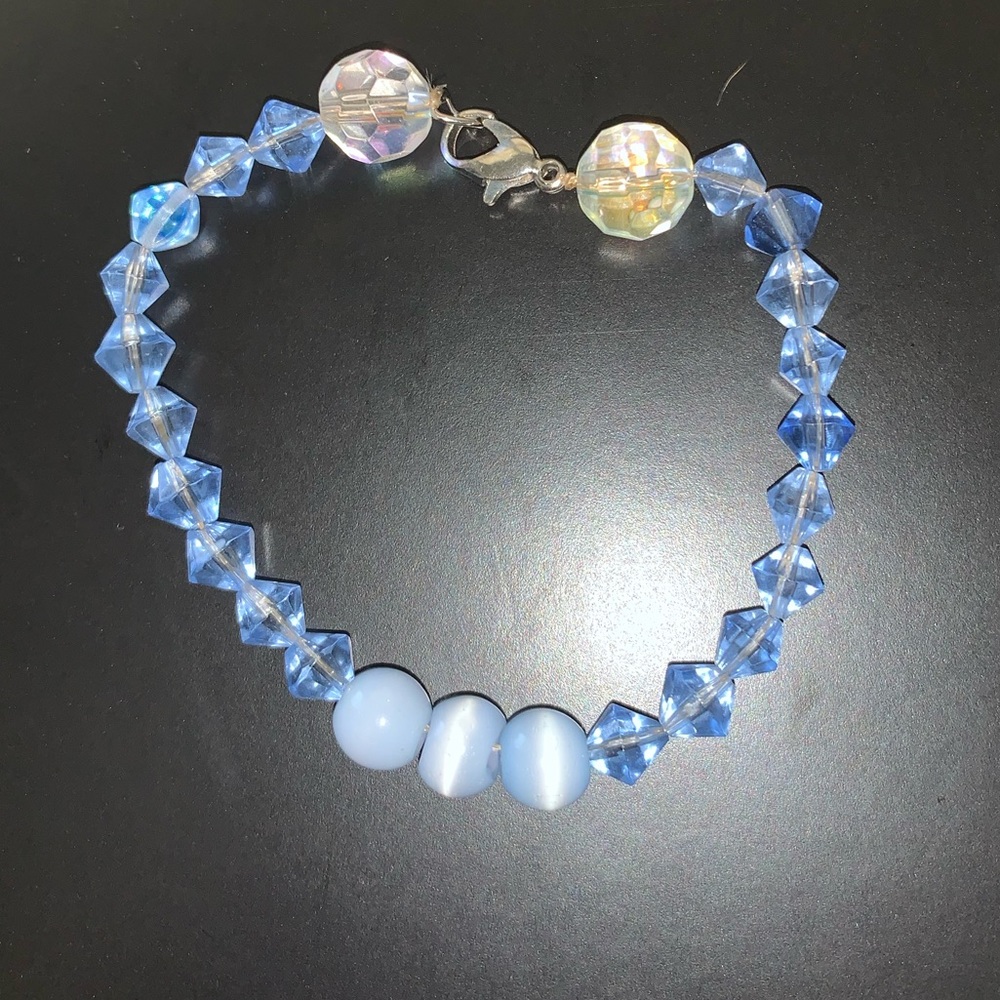 Blue jade and swarovski crystal necklace